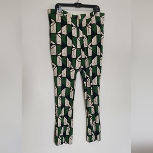 Zara Wide Leg Geometric Print Pants - Green & Cream